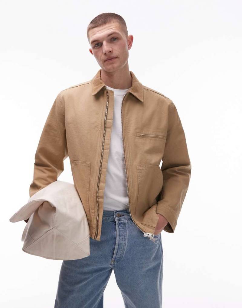 ARKET - Workwear-Truckerjacke aus Canvas in Beige mit Reißverschluss-Neutral von Arket