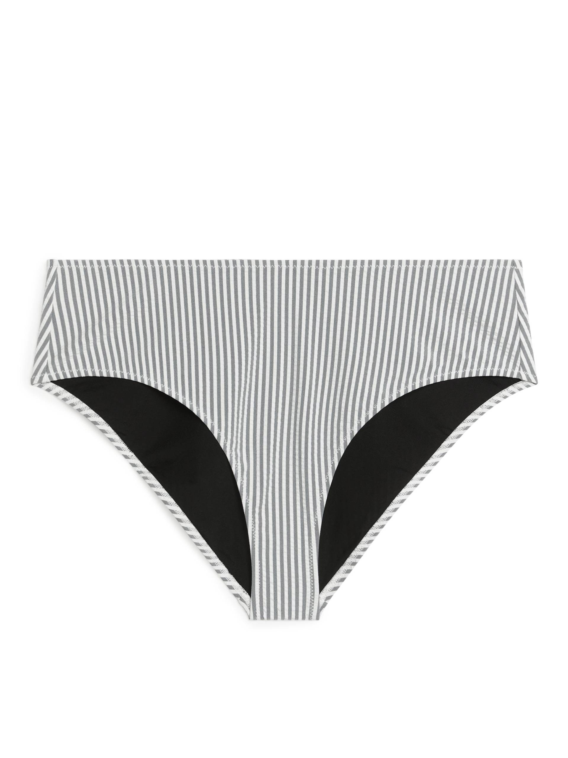 Arket Bikinihose aus Seersucker Schwarz/weiß gestreift, Bikini-Unterteil in Größe 38. Farbe: Black/white stripe von Arket