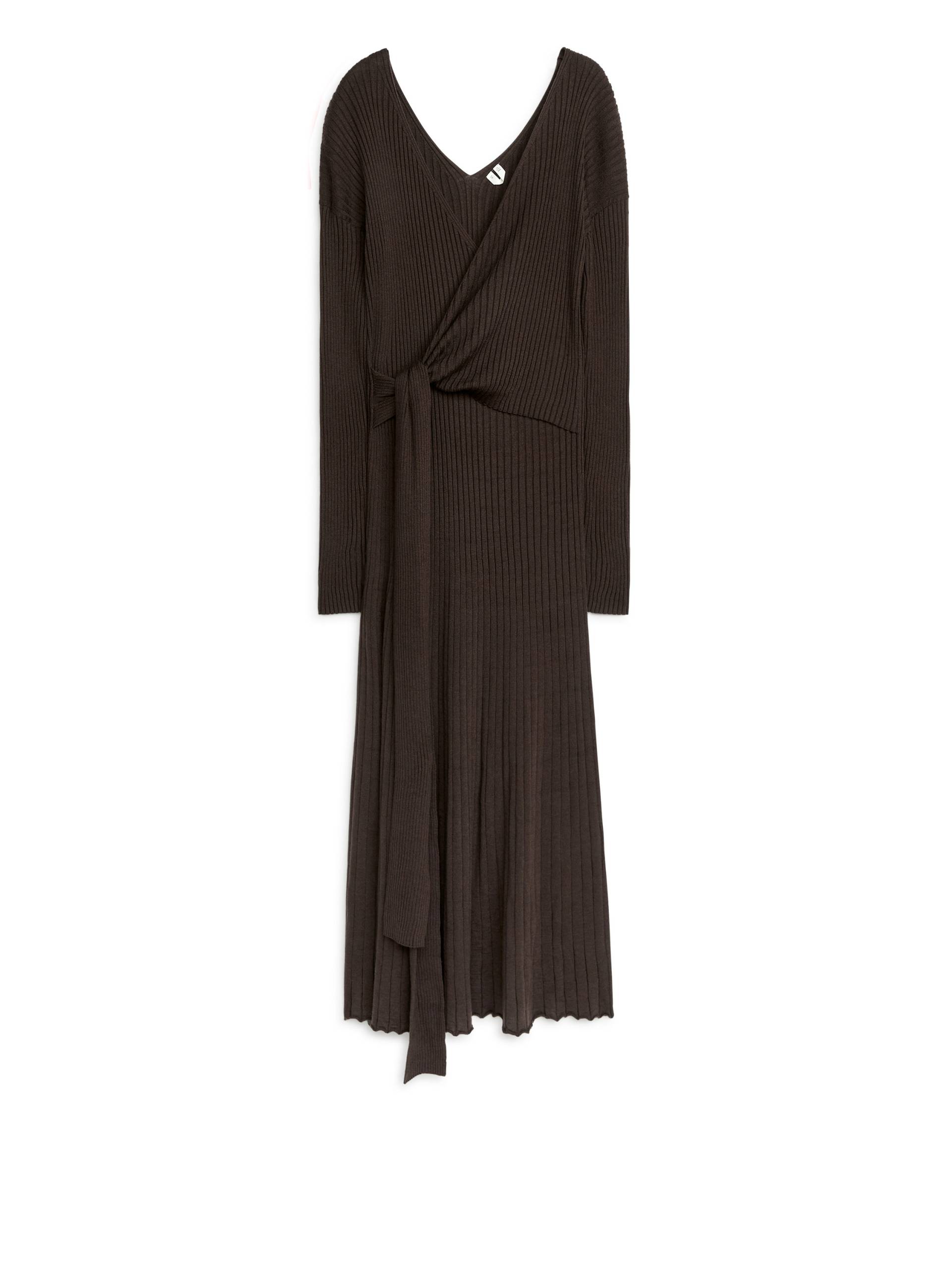 Arket Geripptes Wickelkleid Dunkelbraun, Alltagskleider in Größe XS. Farbe: Dark brown von Arket