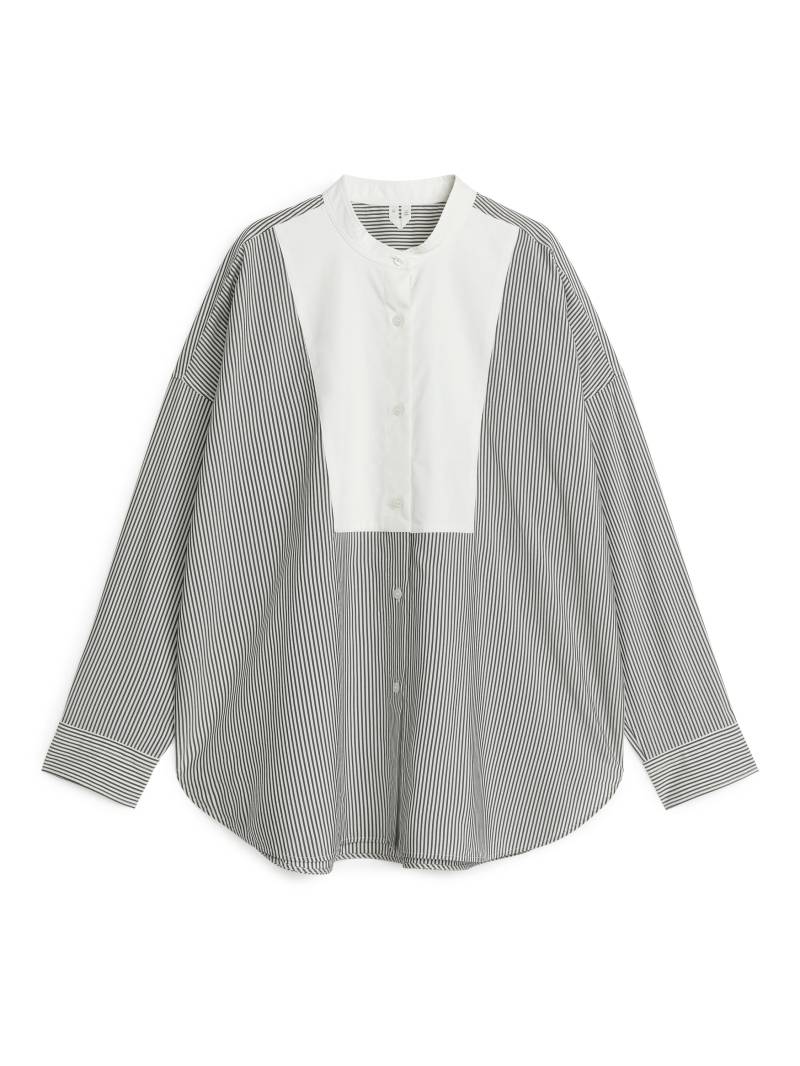 Arket Lätzchen-Hemd im Kontrastdesign Weiß/Grau, Freizeithemden in Größe 34. Farbe: White/grey von Arket