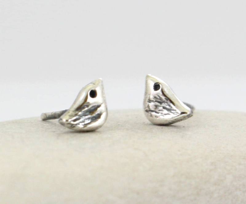 Love Birds Ohrstecker Sterling Silber - Vögel Ohrringe -Winzig Zierlich Kleine Infinity Oxidiert von Arketipo