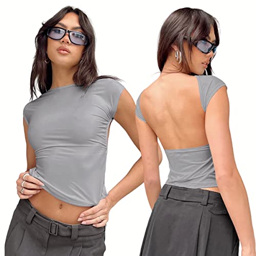 Arkim Backless Top Damen Y2K Rückenfreies Oberteil Sexy Oberteile Damen Umkehrbarer Stil Strassenmode Neu im Sommer Oberteile Damen(Grau,M) von Arkim