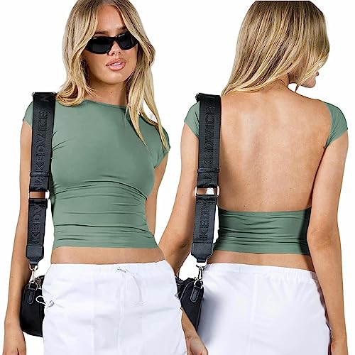 Arkim Backless Top Damen Y2K Rückenfreies Oberteil Sexy Oberteile Damen Umkehrbarer Stil Strassenmode Neu im Sommer Oberteile Damen(Grün,L) von Arkim