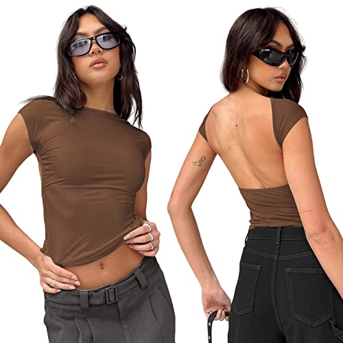 Arkim Backless Top Damen Y2K Rückenfreies Oberteil Sexy Oberteile Damen Umkehrbarer Stil Strassenmode Neu im Sommer Oberteile Damen(Kaffee,M) von Arkim