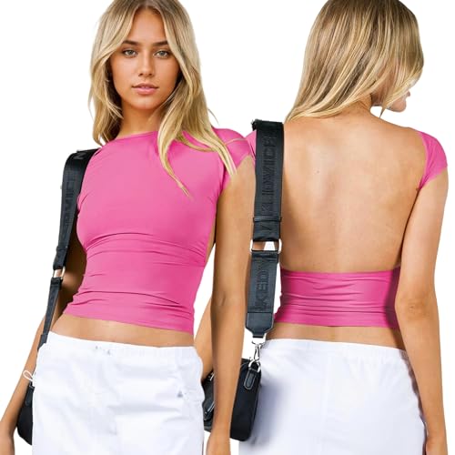 Arkim Backless Top Damen Y2K Rückenfreies Oberteil Sexy Oberteile Damen Umkehrbarer Stil Strassenmode Neu im Sommer Oberteile Damen(Rosa,XS) von Arkim