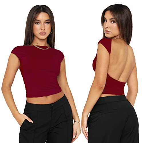 Arkim Backless Top Damen Y2K Rückenfreies Oberteil Sexy Oberteile Damen Umkehrbarer Stil Strassenmode Neu im Sommer Oberteile Damen(Rot,L) von Arkim