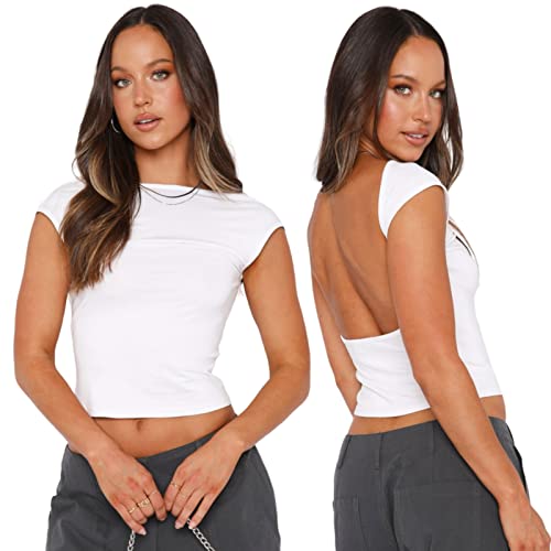 Arkim Backless Top Damen Y2K Rückenfreies Oberteil Sexy Oberteile Damen Umkehrbarer Stil Strassenmode Neu im Sommer Oberteile Damen(Weiß,L) von Arkim