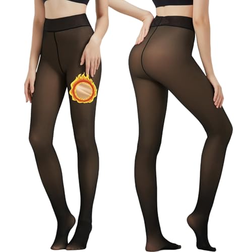 Arkim Fleece gefütterte Strumpfhose Damen Winter (S/M/L) 1 Nahtlinie im Schritt Fake Transparente Strumpfhose Hochelastische Thermostrumpfhose Winter Leggings von Arkim