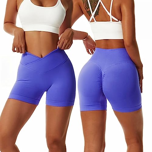 Arkim Sport Shorts Damen, Scrunch Butt Kurze Sporthose Damen, High Waisted V Taille Super Schlank Sport Leggings Biker Yoga Leggings Fitness Gym Shorts Damen(Blauviolett,M) von Arkim