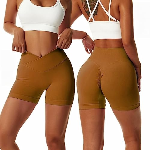 Arkim Sport Shorts Damen, Scrunch Butt Kurze Sporthose Damen, High Waisted V Taille Super Schlank Sport Leggings Biker Yoga Leggings Fitness Gym Shorts Damen(Kakao,M) von Arkim