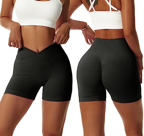 Arkim Sport Shorts Damen, Scrunch Butt Kurze Sporthose Damen, High Waisted V Taille Super Schlank Sport Leggings Biker Yoga Leggings Fitness Gym Shorts Damen(Schwarz,M) von Arkim