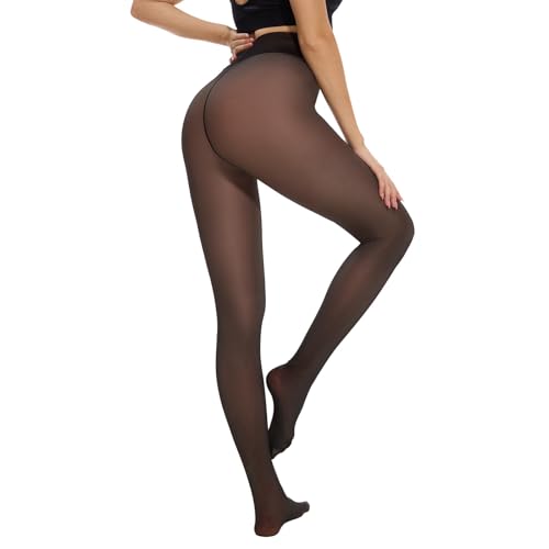 Arkim Damen Winter Superzart! Glänzende Schwarze Thermo Strumpfhose Gefüttert, 1 Nahtlinie im Schritt Fake Transparente Strumpfhose Fleece Thermostrumpfhose Leggings von Arkim