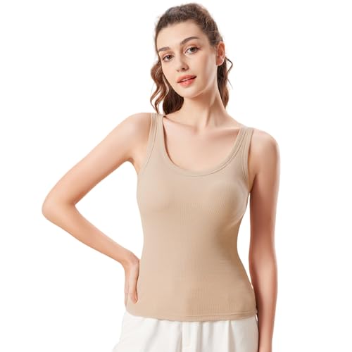 Arkim Tank Top Damen Crop Tops Ärmellos Sommer Oberteil mit integrierten BH-Pads Slim Fit Gerippt Tanktops Sport Oberteile Basic Shirt Tops für Damen M-XXL von Arkim