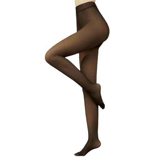 Arkim Thermo Strumpfhose gefüttert S/M/L/XL, Beine abnehmen Strumpfhosen Damen Winter Gefälschte Durchscheinend Plüschstrümpfe Wärmende Fleece Leggings(Schwarz-Dickem Fleecefutter) von Arkim