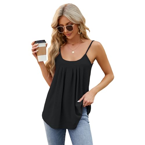 Arkim Tops Spaghetti Top Damen Spaghettiträger Tank Top Atmungsaktiv Aushöhlen Top Damen mit Verstellbarer StrapTank Top für Frauen/Mädchen Sommer(Schwarz,XXL) von Arkim