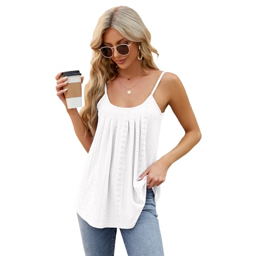 Arkim Tops Spaghetti Top Damen Spaghettiträger Tank Top Atmungsaktiv Aushöhlen Top Damen mit Verstellbarer StrapTank Top für Frauen/Mädchen Sommer(Weiß,XXL) von Arkim