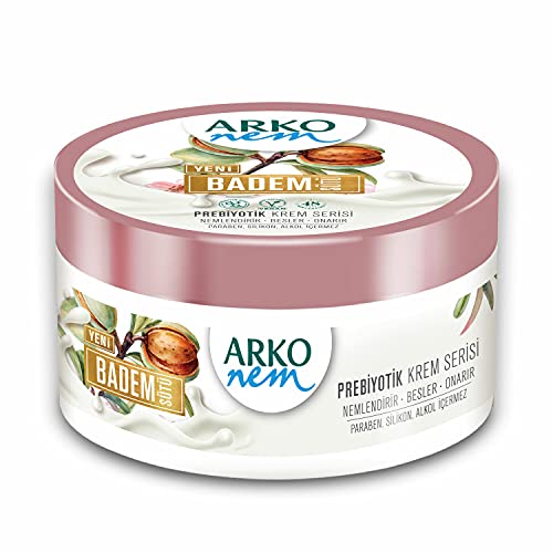 Arko Nem Prebiotische Vegane Gesicht-Körper-Haut-Creme 250ml frei von Paraben-Silikon-Alkohol | Feuchtigkeitsspendend bis zu 48 Stunden | Tagescreme für Frauen-Kinder-Männer | (Mandelmilch) von Arko Nem