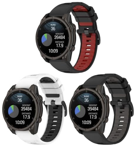 Silikon Uhrenarmband kompatibel mit Garmin Fenix 7 Sapphire Solar/Approach S62 / Tactix Delta/Instinct 3 Solar 45mm / Fenix 6 PRO, mit Schnellverschluss NO250922 (I [Pack of 3]) von Arkovis