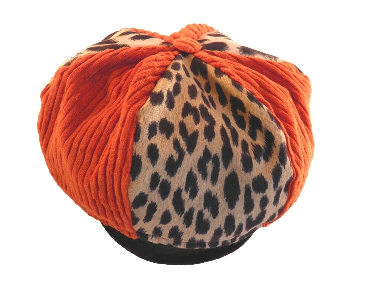 Baskenmütze Aus Bi-Material in Orange Und Panthersamt von ArlekinCreation
