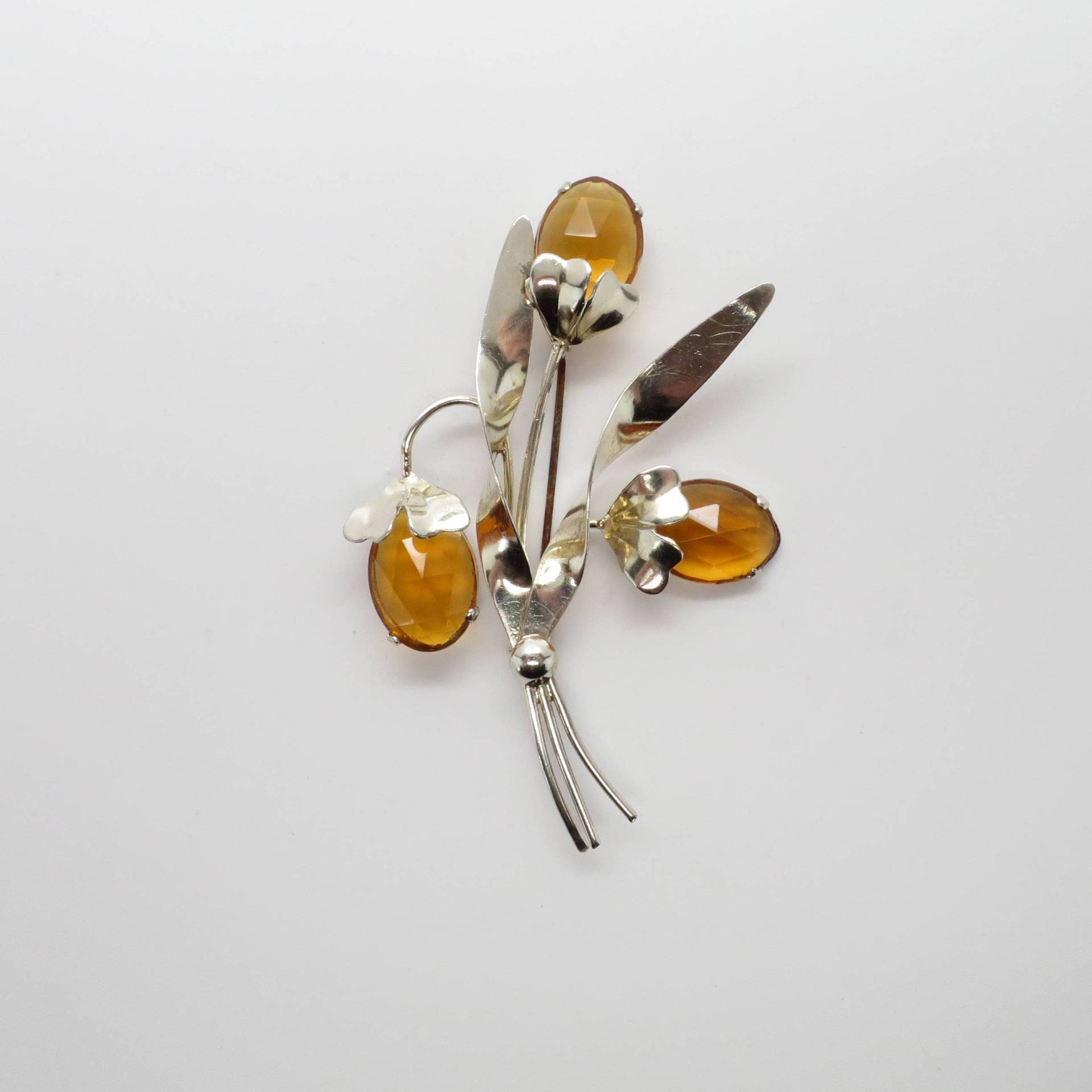 Hübsches Sterling Vermeil Blumen & Blatt Pin Set Mit Imitat Topas, Um Wie Auszusehen von ArlieJewelryEtc