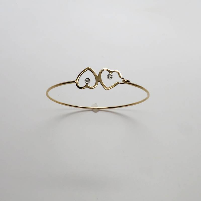 Wunderschöne Neue 14K Gelbgold & .05Ct. Tw. Diamant Doppel Herz Armreif Armband/4.9 Gramm von ArlieJewelryEtc