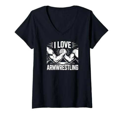 Damen Ich Liebe Armwrestling Starke Muskelkunst T-Shirt mit V-Ausschnitt Damen Ich Liebe Armwrestling Starke Muskelkunst T-Shirt mit V-Ausschnitt von Arm Wrestling Enthusiast Power Grip Strength