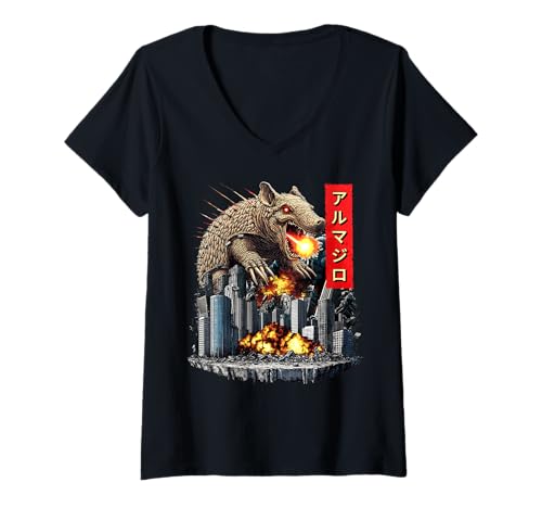 Damen Funny Armadillo Armadillos Kaiju Monster Japanisch T-Shirt mit V-Ausschnitt von Armadillo Armadillos Kaiju Monster Clothing
