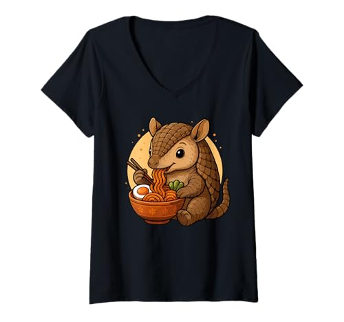 Damen Kawaii Armadillo Eating Ramen Graphic Japanisches Armadillo T-Shirt mit V-Ausschnitt Damen Kawaii Armadillo Eating Ramen Graphic Japanisches Armadillo T-Shirt mit V-Ausschnitt von Armadillo Eating Ramen Funny Japanese Kawaii