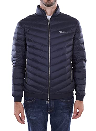 A|X ARMANI EXCHANGE Herren Daunenjacke Milano/New York Logo mit Reißverschluss Daunenalternative Mantel, Marineblau/Melange Grau, M von Armani Exchange