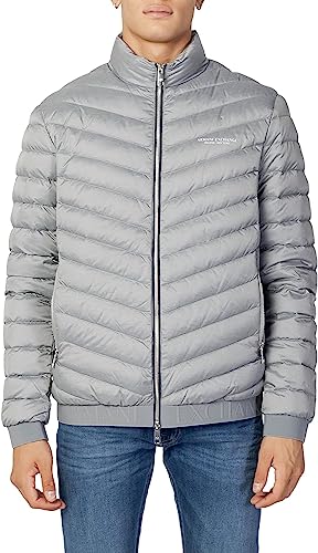 A|X ARMANI EXCHANGE Herren Daunenjacke mit Reißverschluss, Milano/New York Logo Daunenalternative Mantel, Melange Grey/Navy, XL von Armani Exchange