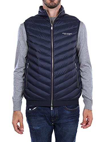 A｜X ARMANI EXCHANGE Herren Gesteppte echten Daunen Weste, Marineblau/Grau meliert, Large von Armani Exchange