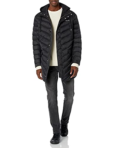 A|X ARMANI EXCHANGE Herren Long Drawstring Quilted Milano/New York Logo Zip-up Nylon Jacket Alternativer Daunenmantel, schwarz, Mittel von Armani Exchange