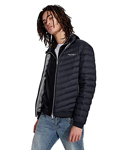 Armani Exchange A｜X ARMANI EXCHANGE Herren Daunenjacke Milano/New York Logo mit Reißverschluss Daunenalternative Mantel, Marineblau/Melange Grau, L von Armani Exchange