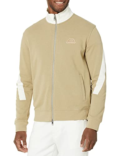 A｜X ARMANI EXCHANGE Herren Trainingsjacke mit diagonalen Colorblockärmeln Sweatshirt, Baumhaus/Cannoli Creme, X-Large von Emporio Armani