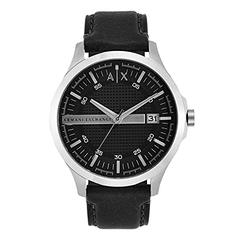 Armani Exchange Uhr für Herren , DreizeigerDatumswerk, 46mm Silber/StahlEdelstahlgehäuse mit einem Lederarmband, AX2101 von Armani Exchange