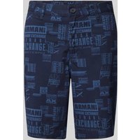 ARMANI EXCHANGE Regular Fit Shorts mit Allover-Label-Print in Marine, Größe 32 von Armani Exchange