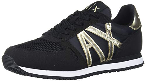 AX Armani Exchange Damen Retro Running Sneakers Hallenturnschuh, schwarz/goldfarben, 39 EU von Armani Exchange