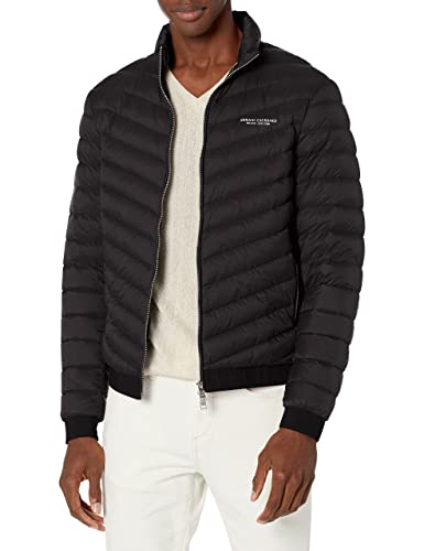 A|X ARMANI EXCHANGE Herren Daunenjacke mit Reißverschluss, Milano/New York Logo Daunenalternative Mantel, Schwarz/Melange Grau B, XL von Armani Exchange