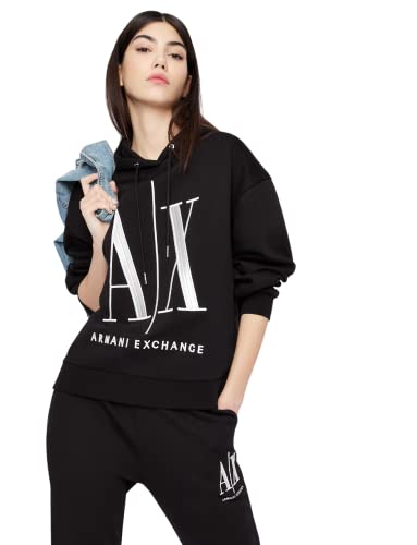 Armani Exchange Women's Icon Project Hoodie, Embroidered Logo Hooded Sweatshirt, Black, M von Armani Exchange