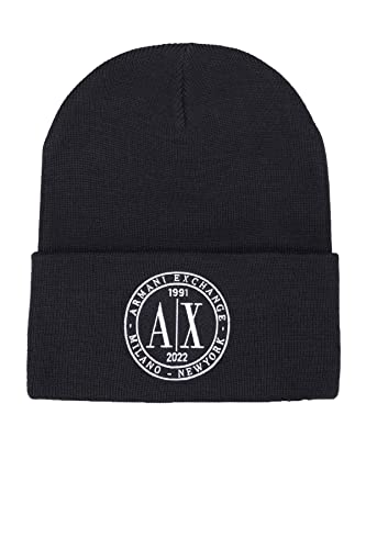 Armani Exchange A|X Herren 1991-2022 Logo Beanie Mütze, blau, Einheitsgröße von Armani Exchange