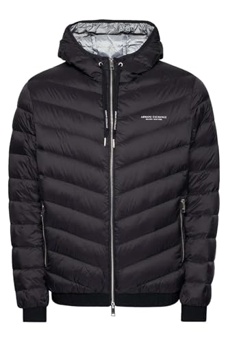 Armani Exchange Men's Hooded Quilted Down Milano/New York Logo Zip-up Jacket,Grey, Small von Armani Exchange