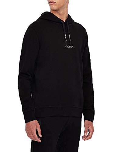 Armani Exchange Herren Kapuzen-Sweatshirt zum Überziehen mit Logo vorne und hinten Kapuzenpullover, Schwarz, Large von Armani Exchange