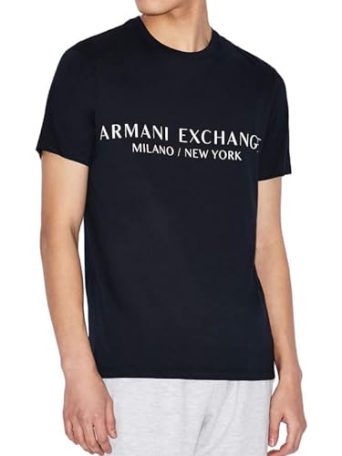 AX Armani Exchange Herren Short Sleeve Milan New York Logo Crew Neck T-Shirt, Navy, Klein von Armani Exchange