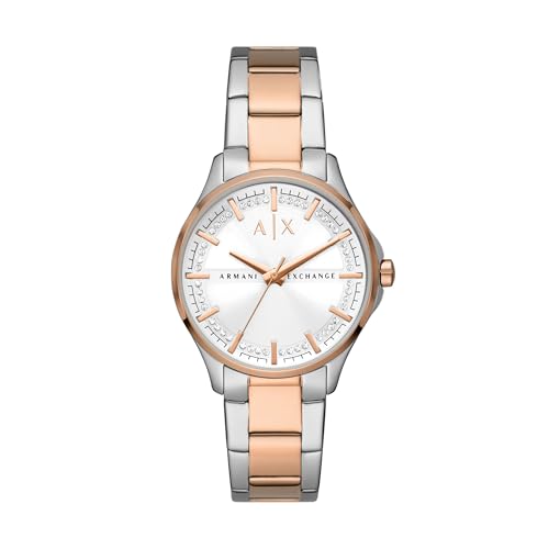 Armani Exchange Uhr für Damen , Dreizeigerwerk, 36mm 2T Silber/Rose Edelstahlgehäuse mit einem Edelstahlarmband, AX5258 von Armani Exchange
