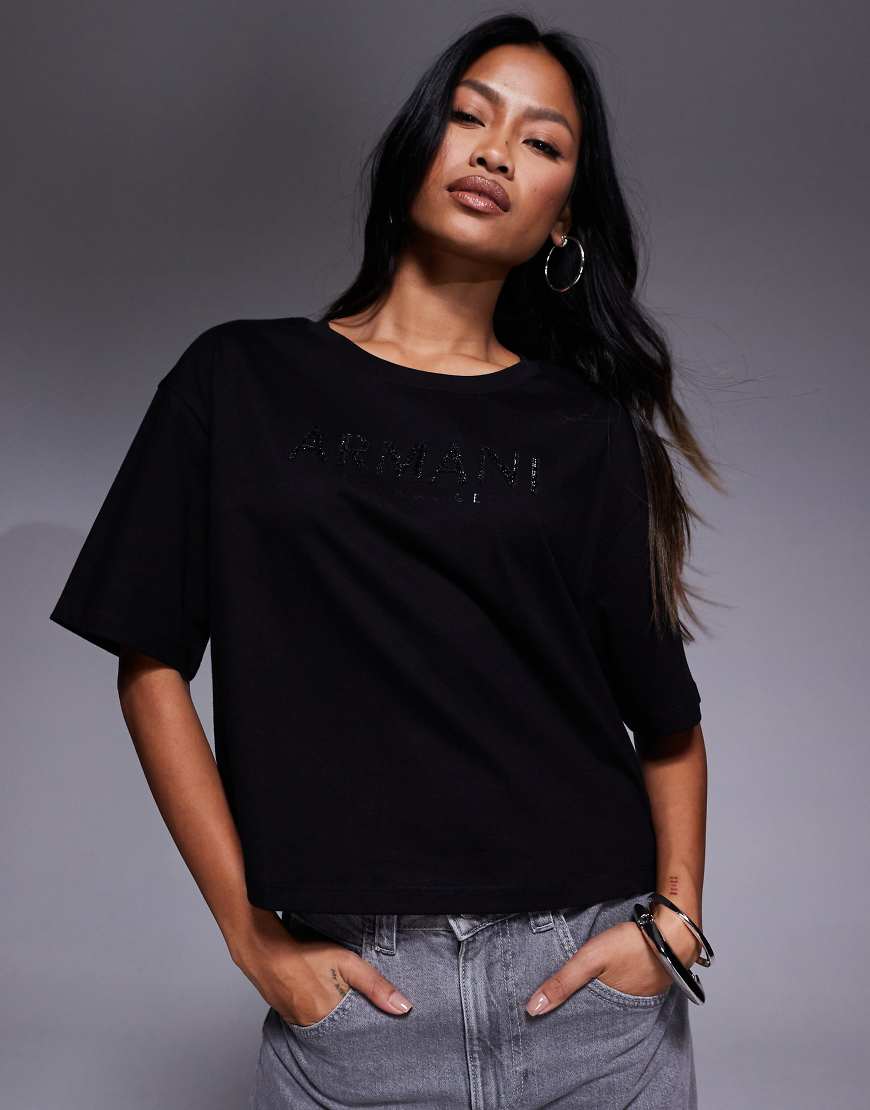 Armani Exchange - Cropped-T-Shirt in Schwarz mit mittigem Logo von Armani Exchange