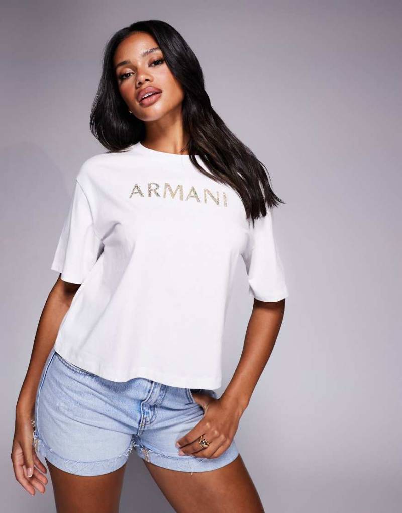 Armani Exchange - Cropped T-Shirt in Weiß mit mittigem Logo von Armani Exchange