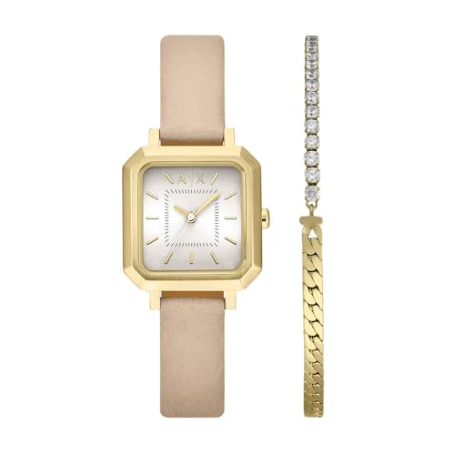 Armani Exchange Watch for Women, Quarz Dreizeigeruhrwerk und 27 mm Gehäusegröße mit Lederarmband von Armani Exchange