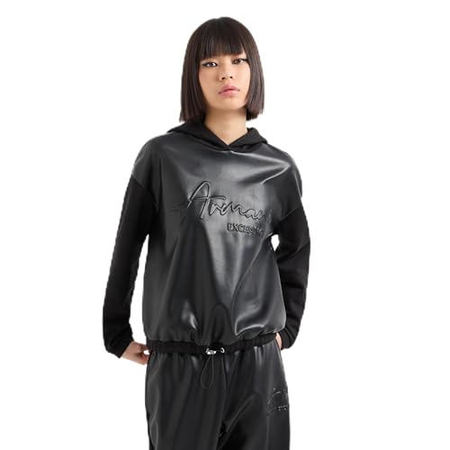 Armani Exchange Damen Brushed Fleece Hoodie with Large Script Logo Kapuzenpullover, Schwarz, L von Armani Exchange