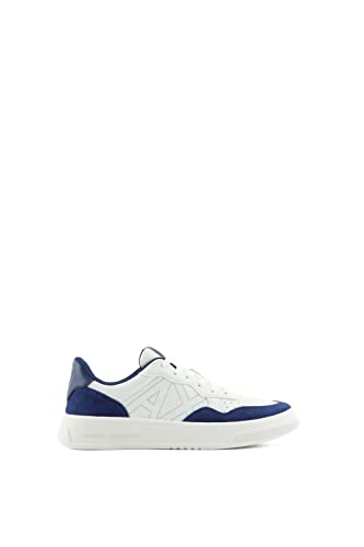 Armani Exchange Damen Cow Suede Inserts, Side Sewn Logo Sneaker, White/Blue, 38.5 EU von Armani Exchange