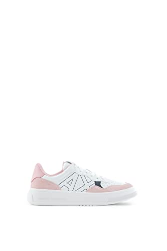 Armani Exchange Damen Cow Suede Pink Inserts, Side Sewn Logo Sneaker, White/Rose, 38.5 EU von Emporio Armani